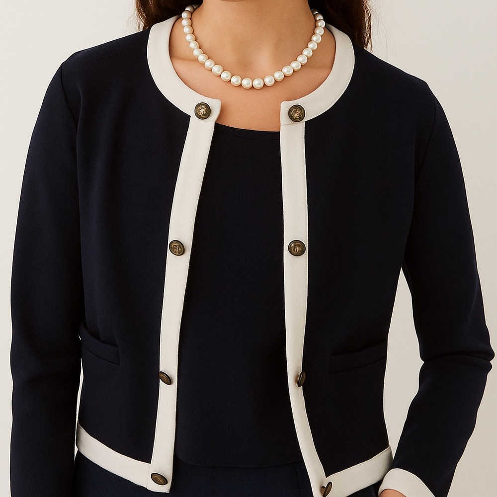 NWOT TOMMY HILFIGER | BLUE BLAZER | CARDIGAN | WHITE TRIM | POCKETS |MEDIUM